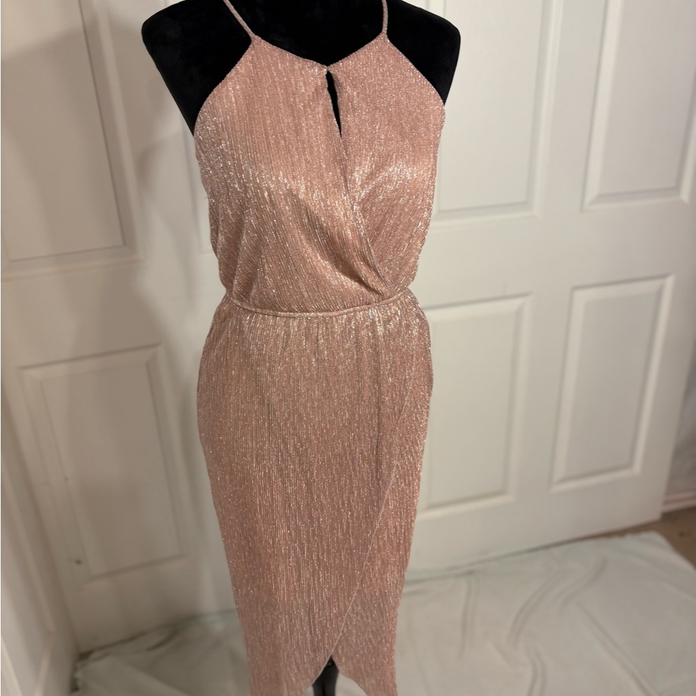 Size medium gold shimmer and sparkle halter style dress. - Picture 4 of 11